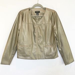 Liz Claiborne Jacket Faux Leather Metallic Bronze